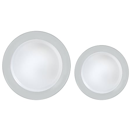 Amscan Round Hot-Stamped Plastic Bordered Plates, Silver, Pack
