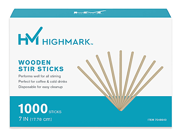 Highmark&reg; Wooden Stir Sticks, 7", Light Brown, Box Of 1, 000, TBD23
