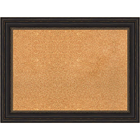 Amanti Art Rectangular Non-Magnetic Cork Bulletin Board, Natural, 33” x 25”, Accent Bronze Frame