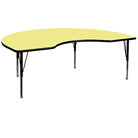 Flash Furniture Kidney Thermal Laminate Activity Table With Short Height-Adjustable Legs, 25-1/8"H x 96"W x 48"D, Yellow
