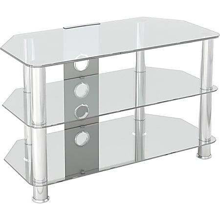 AVF SDC800CMCC-A: Classic - Corner Glass TV Stand with Cable Management - Up to 42" Screen Support - 88.18 lb Load Capacity - 3 x Shelf(ves) - 19.7" Height x 31.5" Width x 15.8" Depth - Tempered Glass, Stainless Steel - Chrome, Clear