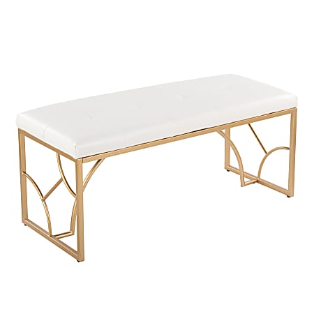 LumiSource Constellation Contemporary Faux Leather Bench, White/Gold