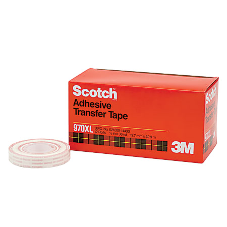 Scotch® 970XL Adhesive Transfer Tape Dispenser Rolls, 1" Core, 0.5" x 36 Yd., Clear, Case Of 6