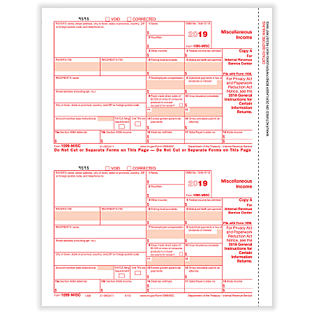 ComplyRight™ 1099-MISC Tax Forms, Laser Cut, Federal Copy A, 8-1/2" x 11", Pack Of 50 Forms