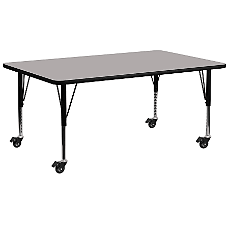 Flash Furniture Mobile Rectangular HP Laminate Activity Table With Height Adjustable Short Legs, 25-1/2"H x 30"W x 72"D, Gray