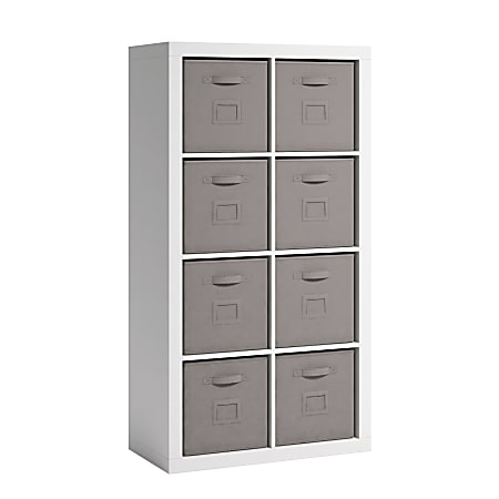 Sauder Stow-Away 8-Cube Organizer With Fabric Bins, 57-7/8”H x 30-7/8”W x 15-3/8”D, White