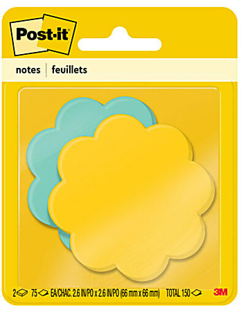 Post-it Notes, Designer Memo Cube, 3" x 3", Yellow/Blue, 75 Sheets Per Pad, Pack of 2 Pads