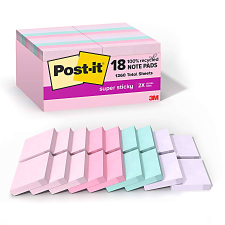 Post-it® Super Sticky Mini Notes 622-18SSNRP-CP, Wanderlust Pastels, 1 7/8 in x 1 7/8 in, 100% PEFC, SGSCH-PEFC-COC-110078