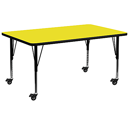 Flash Furniture Mobile Rectangular HP Laminate Activity Table With Height Adjustable Short Legs, 25-1/2"H x 30"W x 72"D, Yellow