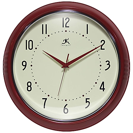 Infinity Instruments Round Retro Wall Clock, 15”, Red