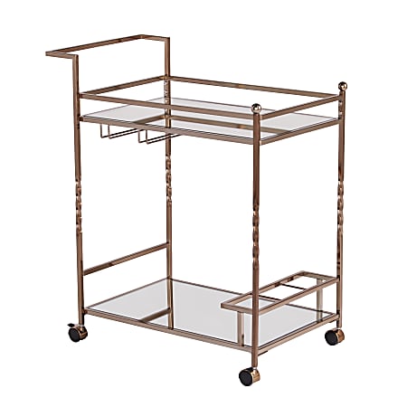 SEI Furniture Ivers 2-Shelf Mirrored Bar Cart, With Bottle Holders And Stemware Racks, 31-1/2"H x 29"W x 15-3/4"D, Champagne