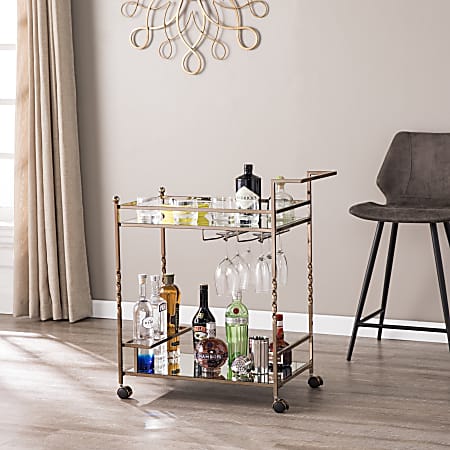 Bar cart store with stemware rack