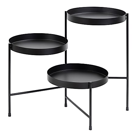Kate and Laurel Finn 3-Tier Hinged Large Plant Stand, Black