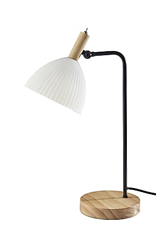 Adesso Peyton Desk Lamp, 21-1/2"H, White Glass/Black/Natural