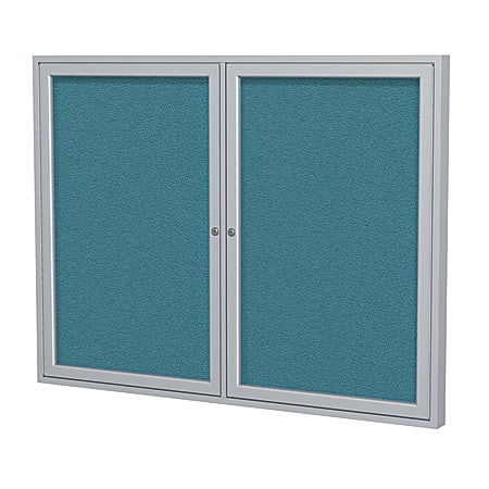 Ghent 2 Door Enclosed Fabric Bulletin Board, Satin Aluminum Frame, 36"H x 48"W, Teal