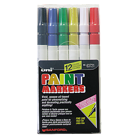 Uni-Paint® Markers, Fine Point, Assorted Colors, Pack Of 12