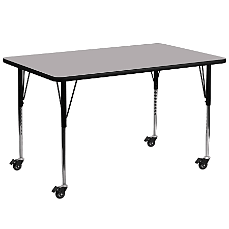 Flash Furniture Mobile Rectangular Thermal Laminate Activity Table With Standard Height-Adjustable Legs, 30-3/8"H x 30"W x 72"D, Gray