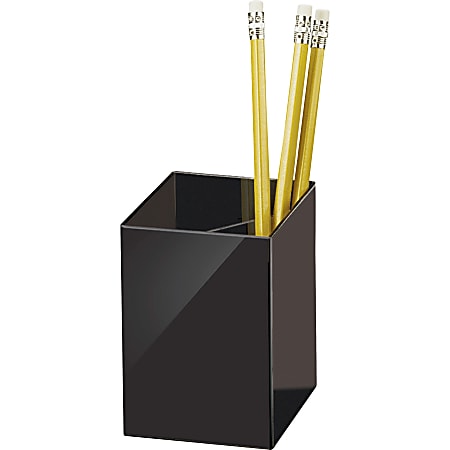 OIC 3-Compartment Pencil Cup - 4" x 2.9" x 2.9" - 1 Each - Black