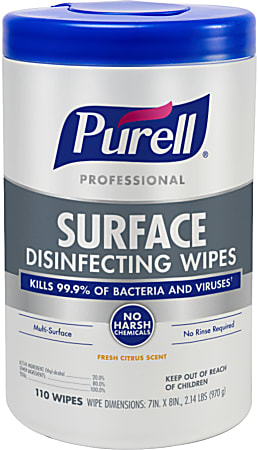 GOJO Purell Healthcare Surface Disinfecting Wipes, 110ct Canister 9340-06
