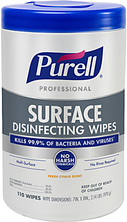 Purell Professional Surface Disinfecting Wipes 7 x 8 110 Wipes Per Canister  - Office Depot