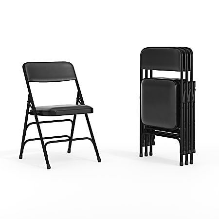 Flash Furniture HERCULES Series Curved Triple-Braced & Double-Hinged Upholstered Metal Folding Chairs, Black, Set Of 4 Chairs
