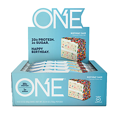 ONE Protein Bars, Birthday Cake, 2.12 Oz, Box Of 12 Bars