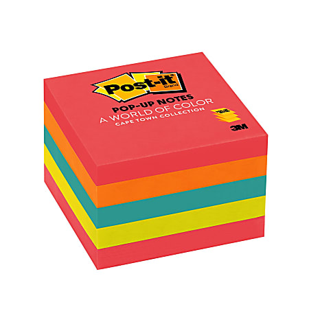 Post-it® Super Sticky Pop-up Notes, 500 Total Notes, Pack Of 5 Pads, Electric Glow Collection, 3" x 3", 100 Sheets Per Pad