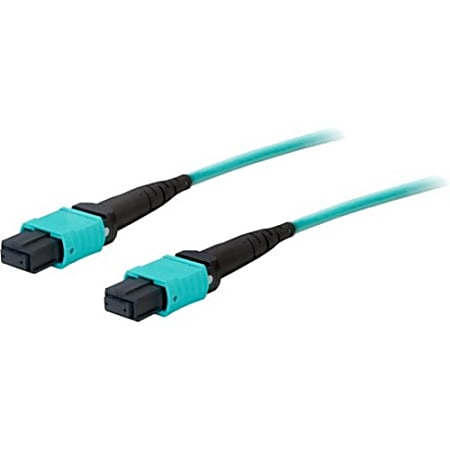 AddOn 5m MPO (Female) to MPO (Female) 12-strand Aqua OM4 Straight Fiber OFNR (Riser-Rated) Patch Cable - 100% compatible and guaranteed to work in OM4 and OM3 applications