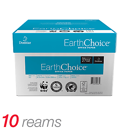 Domtar EarthChoice® Office Paper, Legal Paper Size, 92 Brightness, 20 Lb, FSC® Certified, 500 Sheets Per Ream, Case Of 10 Reams