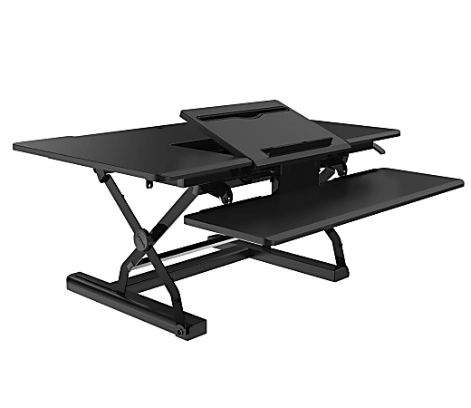 Loctek P-Series Sit-Stand Riser With Drop-Down Keyboard Tray, Black
