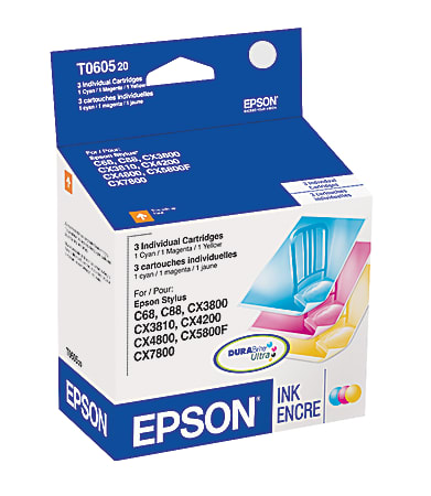 Epson® 60 DuraBrite® Ultra Cyan, Magenta, Yellow Ink Cartridges, Pack Of 3, T060520