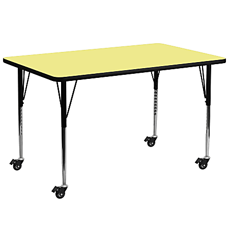 Flash Furniture Mobile Rectangular Thermal Laminate Activity Table With Standard Height-Adjustable Legs, 30-3/8"H x 30"W x 72"D, Yellow