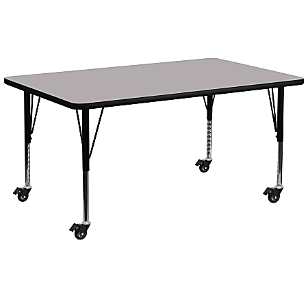 Flash Furniture Mobile Rectangular Thermal Laminate Activity Table With Height-Adjustable Short Legs, 25-3/8"H x 30"W x 72"D, Gray