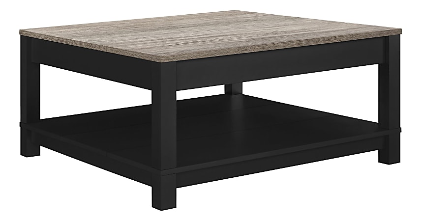 Ameriwood™ Home Carver Coffee Table, Square, 17"H x 35"W x 35"D, Weathered Oak/Black