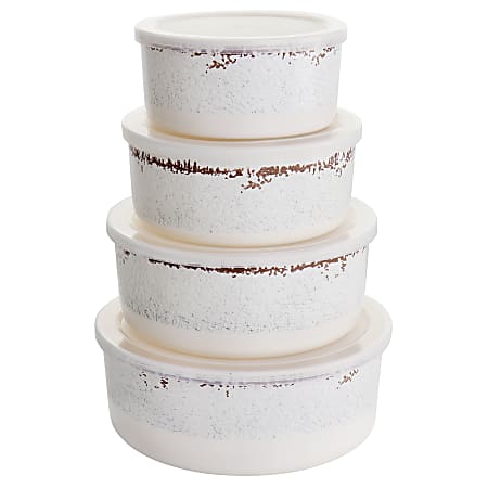 Laurie Gates California Designs Mauna 8-Piece Melamine Nesting Storage Bowl Set, Crackled White