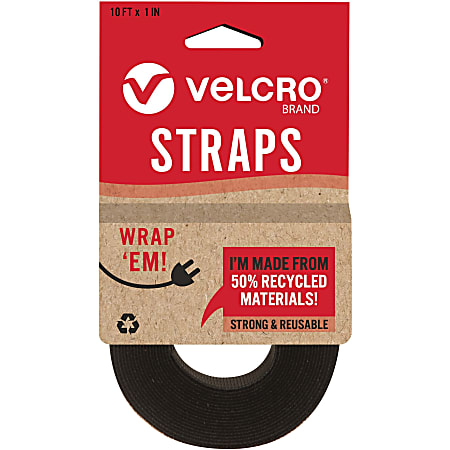VELCRO® Strap,Adjustable,Reusable,Recycled,1"x10',Black - Cable Strap - Black - 1 Each