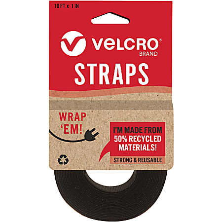 VELCRO® Strap,Adjustable,Reusable,Recycled,1"x10',Black - Black - 1 Pack