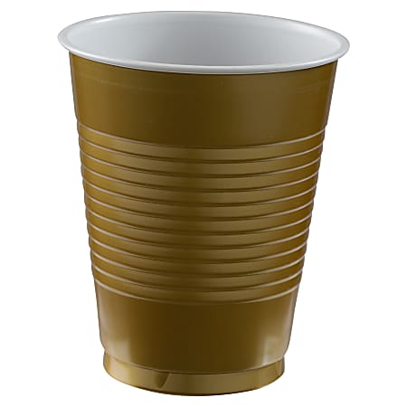 Amscan Go Brightly Plastic Cups, 18 Oz, Gold,