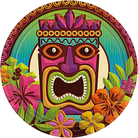 Amscan Summer Luau Tropical Tiki Paper Plates, 9", Multicolor, Pack Of 60 Plates