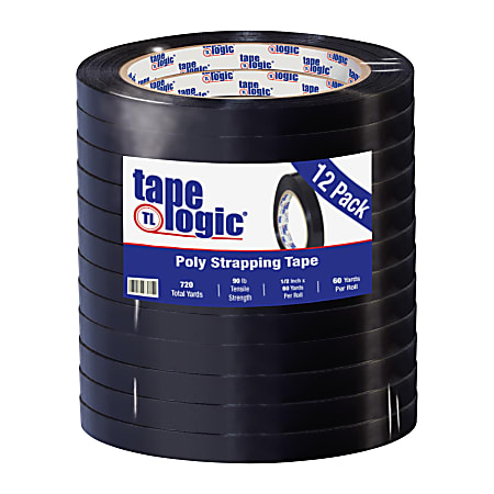 Tape Logic® Tensilized Poly Strapping Tape, 3" Core, 0.5" x 60 Yd., Black, Case Of 12