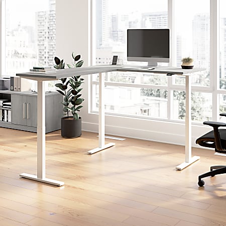 Bush Business Furniture Move 60 Series 60"W Height Adjustable L Shaped Standing Desk, Platinum Gray/White Powder Coat, Standard Delivery