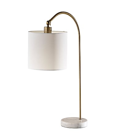 Adesso Meredith Table Lamp, 23-1/2"H, White Linen/Antique Brass/White