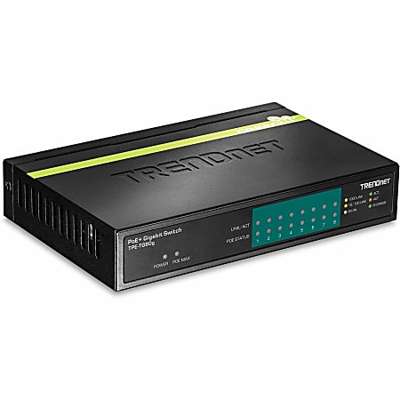 TRENDnet 8-Port Gigabit PoE+ Switch, TPE-TG80G, 8x Gigabit PoE+ Ports, 123W PoE Power Budget, 16 Gbps, Ethernet Splitter