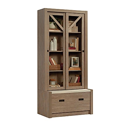 Sauder Dixon City Library 4 Shelf Bookcase With Sliding Doors And