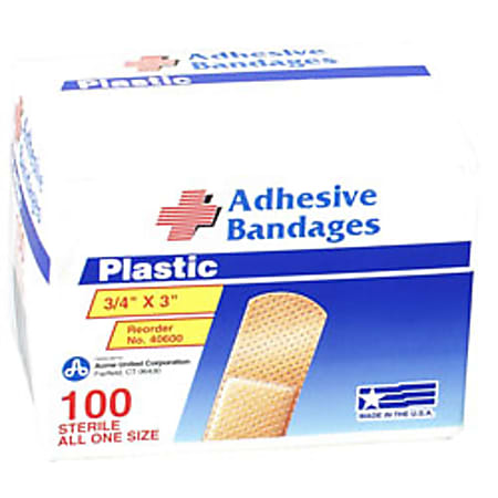 PhysiciansCare First Aid Plastic Bandages, 3/4" x 3", Box Of 50