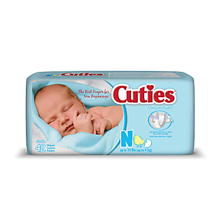Cuties® Baby Diapers, Newborn, 1-10 Lb, Box Of 168