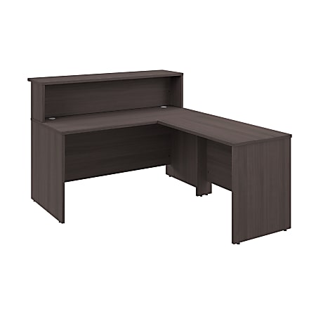 Bush Business Furniture Arrive 60"W L Shaped Reception Desk with Shelf, Storm Gray, Standard Delivery