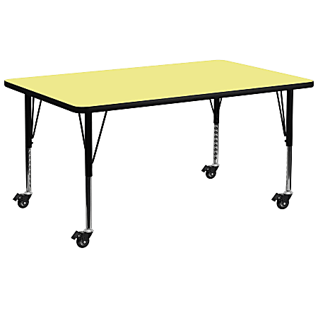 Flash Furniture Mobile Rectangular Thermal Laminate Activity Table With Height-Adjustable Short Legs, 25-3/8"H x 30"W x 72"D, Yellow