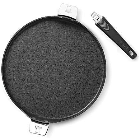 The Rock 12.5-Inch Pizza Pan/Flat Griddle with T-Lock Detachable Handle - Dishwasher Safe - Oven Safe - Black