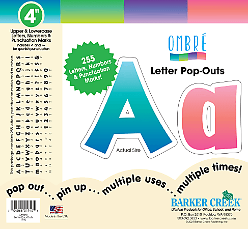 Barker Creek Letter Pop-Outs, 4”, Ombré, Set Of 255 Pop-Outs